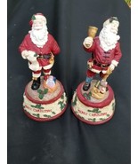 2 Santa Claus Figurines Music Box play We Wish You A Merry Christmas  - £28.34 GBP