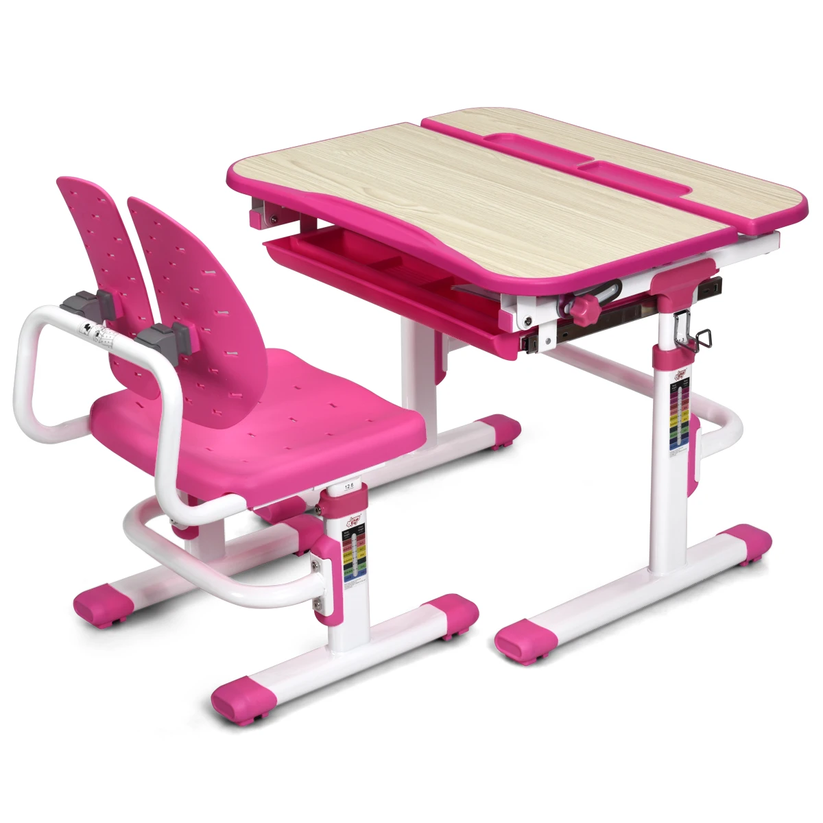Costway Children Desk Chair Set Adjustable Study Table Drawer Winged Backrest - £169.89 GBP