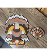 Thanksgiving Turkeys Set of 2 Plastic Canvas Hanging Door Wall Decor Cak... - $19.79