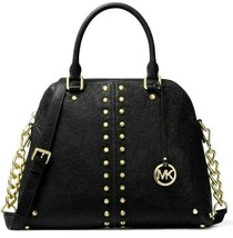 MICHAEL KORS UPTOWN ASTOR GOLD STUD BLACK LEATHER LARGE SATCHEL BAGNWT! - £237.40 GBP