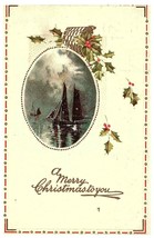 A Merry Christmas to You Vintage Postcard w Sail Boats 1914 - £8.73 GBP