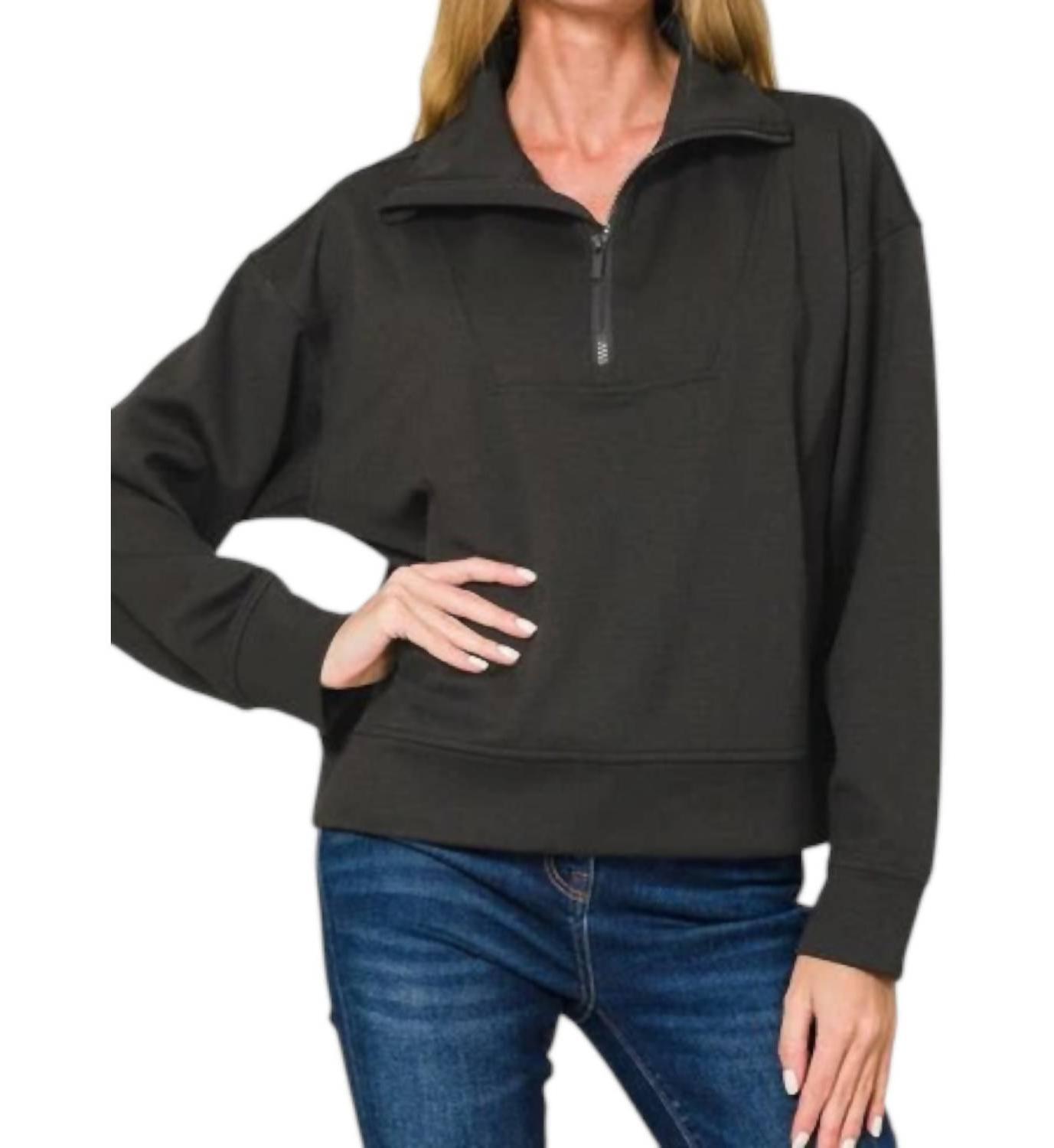 Zenana Scuba Half Zip Pullover Sweater Black - $38.00