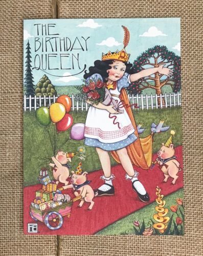 Mary Engelbreit The Birthday Queen Greeting Card Girl Three Little Pigs - £2.17 GBP