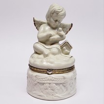Stunning Porcelain Flowery Decorative Angel w/ Birds Jewelry/Trinket Box... - £25.14 GBP