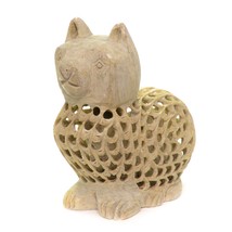 Hand Carved Natural Stone Soapstone Statue Cat With Baby Inside 7&quot; h. Vi... - £42.99 GBP