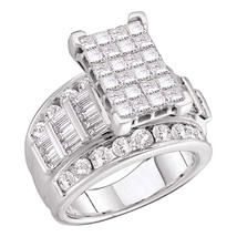 14kt White Gold Princess Round Diamond Cluster Bridal Wedding Engagement Ring - £3,036.98 GBP