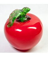 Hand Blown Red Art Glass Apple Fruit w Green Leaf Fruit Paperweight Life... - £9.58 GBP