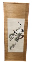 Japan Hanging Scroll KAKEJIKU VTG Silk HAND Embroidery Tosa Mitsusada Two Cranes - £72.87 GBP