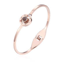 Cubic Zirconia &amp; 18K Rose Gold-Plated &#39;I Love You&#39; Roman Numeral Hinge Bangle - £13.79 GBP