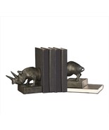 Black Rhinoceros Bookends Set 5.7&quot; High Antiqued Gold Finish Poly Stone ... - €35,33 EUR