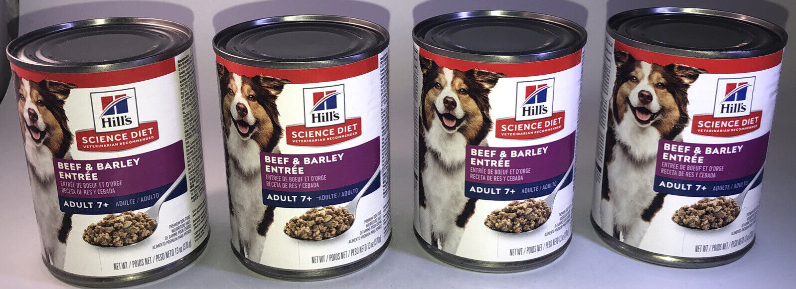 4ea 13oz Cans Hill's Science Diet Beef & Barley Wet Dog Food, Adult 7+ White-NEW - £25.60 GBP