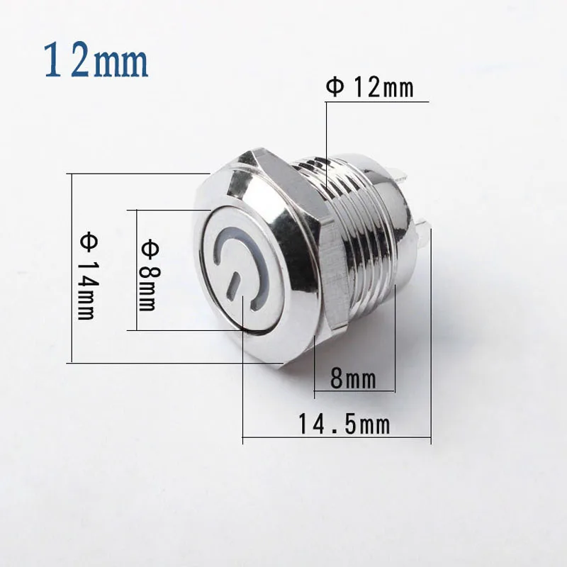 House Home 12/16/19/22mm waterproof metal push Aon switch led momentary light lo - £19.69 GBP