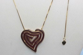 Fine 14K Yellow Gold Geometric Design Heart Pendant on 18&quot; Box Chain Necklace - £505.85 GBP