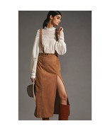 New By Anthropologie Faux Suede Pinafore Midi Skirt $148 SIZE 14 Brown S... - $104.62 CAD