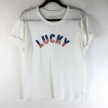 Lucky Brand Womens T Shirt Top Logo USA Stars Stripes Slub Knit White M - £13.14 GBP