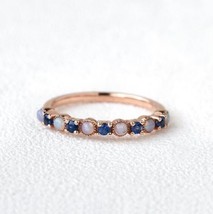 Bague opale opale saphir bracelet de mariage demi-éternité bague en argent 925 - £59.85 GBP