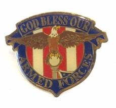 Lapel Pin God Bless Our Armed Forces Vintage Enamel Hat Cap Badge Patrio... - $7.65