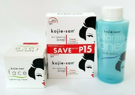 3 pcs Kojie San Kojic Acid  Cleanser + Toner, Lightening Cream and Soaps 65g ea - £16.78 GBP