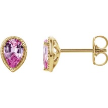 Authenticity Guarantee 
14k Yellow Gold Pink Sapphire Beaded Stud Earrings - £947.29 GBP