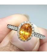 18K Mandarin Orange Garnet &amp; Diamond Oval Cluster Ring 1.62 carats Hallm... - $1,478.71