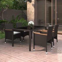5 Piece Garden Dining Set Poly Rattan and Tempered Glass Black - £259.36 GBP