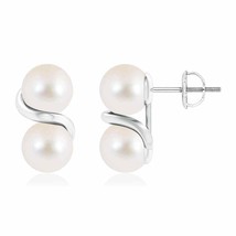 ANGARA Two Stone Freshwater Pearl Earrings in 14K White Gold (AAA,7mm) - £238.78 GBP