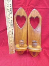 Set of 2 Vtg Wood Wall Sconce Candle Holder Heart Cutout Country Farmhouse 13.5” - £12.66 GBP