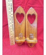 Set of 2 Vtg Wood Wall Sconce Candle Holder Heart Cutout Country Farmhou... - £12.45 GBP