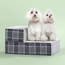 2 Step Cozy Pet Stairs/Pet Ramp/Pet Ladder/Grey Checked, X-Small - $33.99