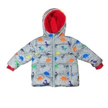 Swiss Tech Dinosaur Puffer Coat Gray Red Colorful Warm Winter Hooded Jac... - $30.52 CAD