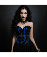 Black Corset Halloween Costume with Blue Embroidery Bustier - $1,659.75 MXN - $1,751.97 MXN