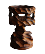Vtg MCM Brutalist Carved Twisted Chalice Burl Wood Candle Holder Stand T... - $20.85
