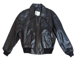 VTG Gino Leathers Mens Black Leather Bomber Jacket Sz 46 - £33.46 GBP