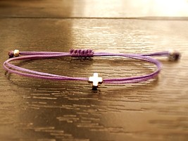 Cross bracelet women Cross jewelry men Adjustable Purple string bracelet kids - £3.87 GBP
