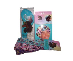 Afro Unicorn Haircare Set - Headwraps, Detangling Brush, Satin Lined Sho... - $400.75 MXN