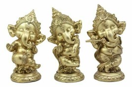 Ebros Set of Three Elephant God Ritual Dancing Music Ganesha Hindu Figur... - £31.96 GBP