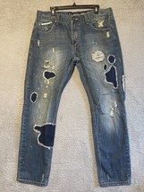 Heritage America Jeans Mens 36x34 Blue Distressed Denim Adult - $31.68