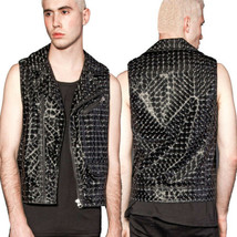 Lip Service Plasma Pyramid 3D Hologram Apocalyptic Punk Rave Tech Men Vest Black - £86.92 GBP