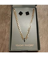Violet Harper Isla Layered Necklace &amp; Earrings Set NWT Gold and Black - £21.66 GBP
