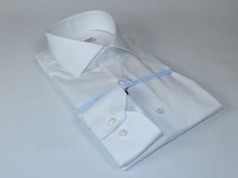 Men 100% Italian Cotton Shirt No Iron SORRENTO Slim Fit Spread Collar 2740 White image 6