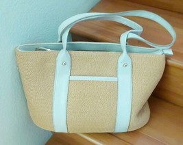 WOMENS Villager Liz Claiborne Tote Straw Purse White Straps Beach, Summer - £11.24 GBP