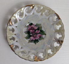 Vintage Decorative Collectable Flowers on Iridescent Gold Trim 6&quot; Plate - £11.86 GBP
