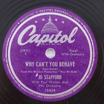 Jo Stafford, Paul Weston - Why Can&#39;t You Behave / Once And For Always 10&quot; 78 rpm - $11.58