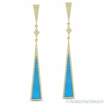 Blue Turquoise &amp; 0.50ct Diamond 14k Yellow Gold Dangling Drop Stiletto Earrings - £873.28 GBP