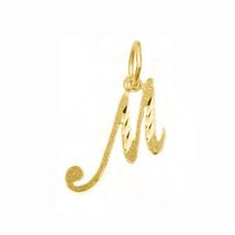 Genuine 14K Yellow Gold 0.78" Fancy Cursive Script Letter Initial 'M' Pe... - $96.00