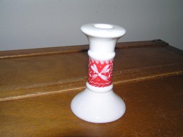 Vintage Land’s End White Ceramic Candlestick Candle Holder w Red Painted Winter - £6.16 GBP