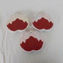 Lot of 3 Wood Partially Painted Red Ornaments w/Bow Crafts 3.5&quot; x 4.5&quot; x... - £4.68 GBP