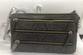 Neiman Marcus Triple-Zip Gray Snake Print Faux Leather Crossbody Bag NWT - £33.33 GBP