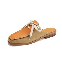 New Summer Women   Leather Natural Suede Slip-on Flat Shoes Female Back Open Des - £134.70 GBP