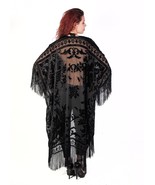 Black ArtDeco DeLuxe Vintage Velvet&amp;Silk Boho Fringed Kimono - $343.04 CAD